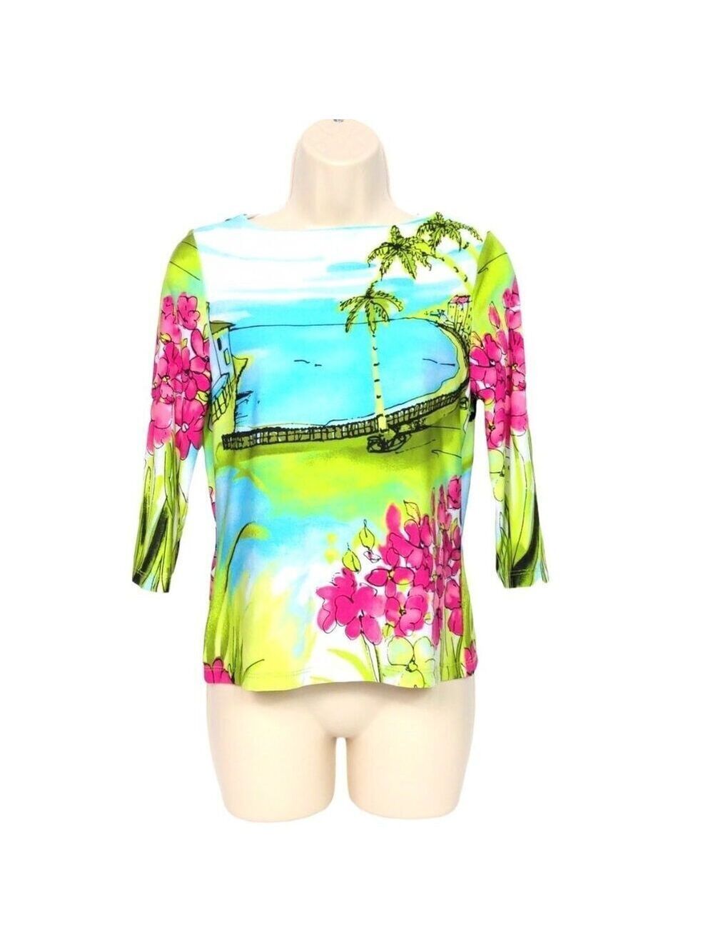 Investments Petites Multicolor Floral Blouse Top PS